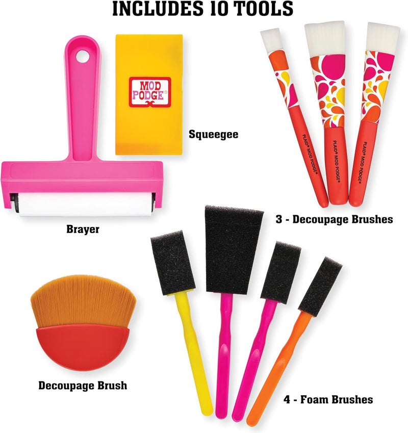 Mod Podge , Essential Decoupage Kit, Featuring 8 Formulas and 10 Tools, Perfect for DIY Arts and Crafts Projects - Image 4